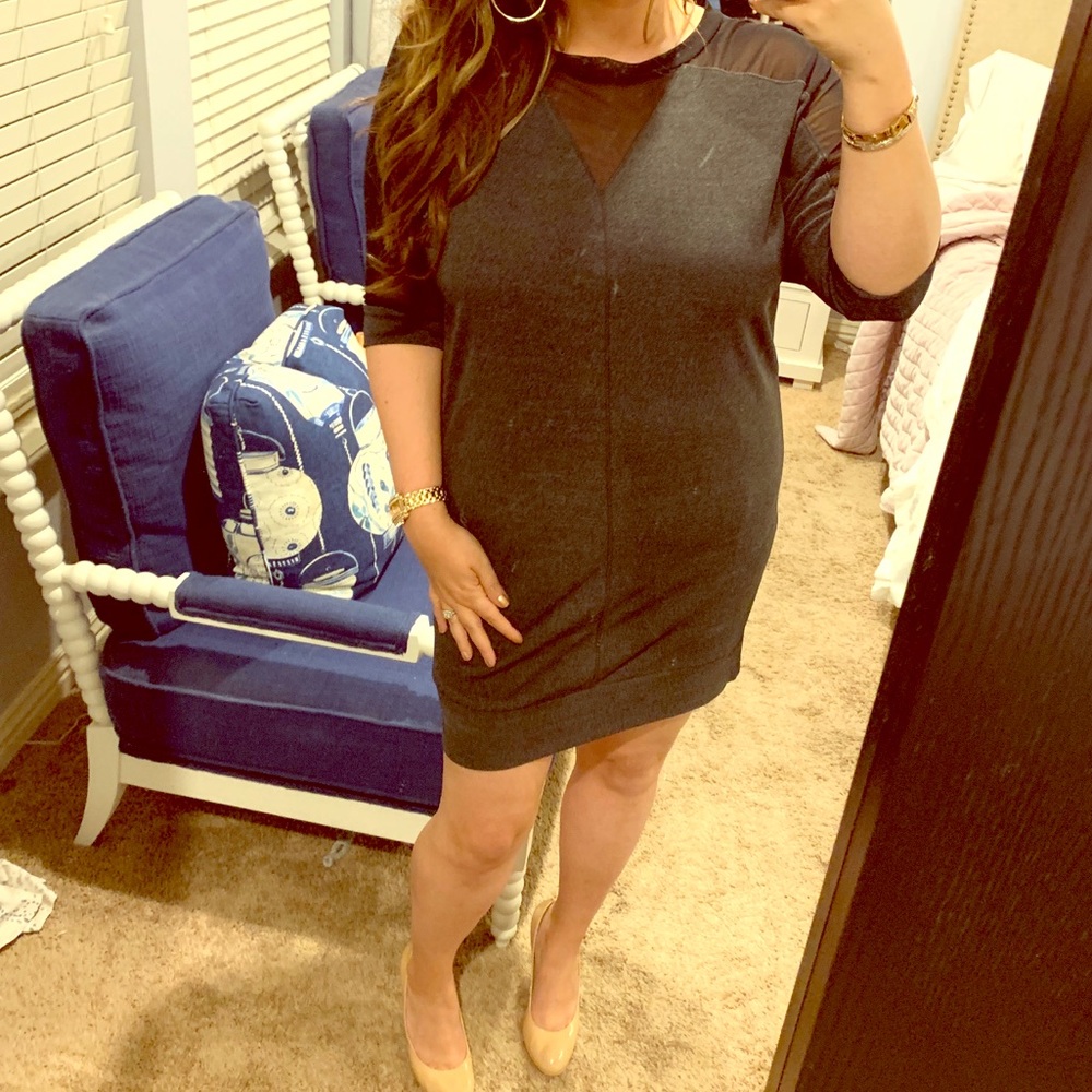 RACHEL Rachel Roy Grey Dress w/ Black Mesh Detail